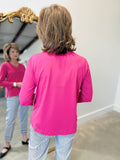 Multiples 3/4 Sleeve V Neck Top Pink