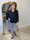 Multiples 3/4 Sleeve V Neck Top Black