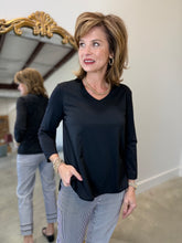 Multiples 3/4 Sleeve V Neck Top Black