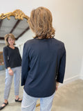 Multiples 3/4 Sleeve V Neck Top Black