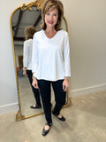 Multiples 3/4 Sleeve V Neck Top White