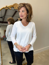 Multiples 3/4 Sleeve V Neck Top White