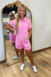 Button Front Drift Romper Pink