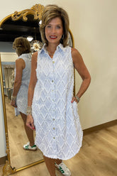 Boho Chic Sleeveless Shirt Dress Blue