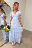 Azure Whimsy Lace Maxi Dress Blue
