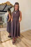 Hattie Smocked Midi Dress Brown