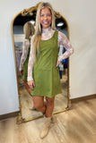 Olive Spiced Suede Overall Dress