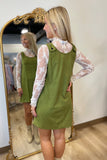 Olive Spiced Suede Overall Dress