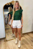 Double Pleat Suede Shorts Ecru