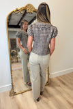 Gracelyn Gingham Plaid Top Brown