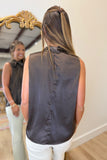 Hazel Mock Neck Satin Blouse Brown