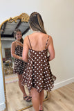 Clara Chiffon Polka Dot Dress Brown