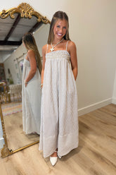 Natural Striped Smocked Maxi Dress