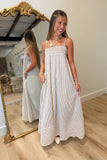 Natural Striped Smocked Maxi Dress