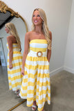 Sunburst Belted Strapless Dress