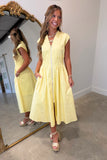 Stella Front Zip Midi Dress Yellow