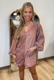 Ditsy Floral Long Sleeve Romper Mauve