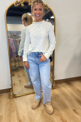 Floral Thermal Knit Top Blue