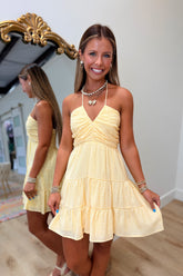 Halter Haven Gingham Dress Yellow