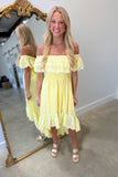 Hi Low Smocked Off the Shoulder Dress Yellow