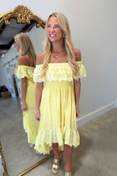 Hi Low Smocked Off the Shoulder Dress Yellow