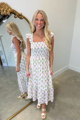 Simple Smocked Floral Dress Pink