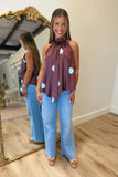 Delaney Polka Dot Halter Neck Top Brown