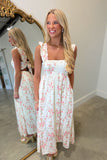 Romantic Floral Open Back Midi Dress