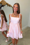 Making Me Blush Shoulder Tie Dress