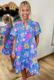 Faro Floral Mini Dress Blue