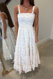 Fresh Picks Floral Smocked Midi Dress Cream