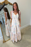 Floral Embroidered Eyelet Shoulder Tie Maxi Dress