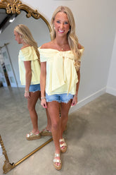 Bow Behavior Off the Shoulder Top Yellow