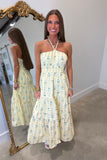 Garden of Grace Halter Midi Dress Yellow
