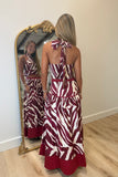 Zebra Zeal Halter Skirt Set Burgundy
