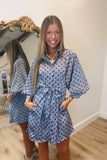Dottie Darling Tie Front Dress Grey Maroon