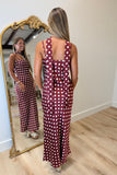 Dolly Dotted Satin Scarf Dress Burrgundy