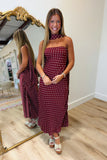 Dots on the Town Strapless Scarf Dress Burgundy
