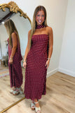 Dots on the Town Strapless Scarf Dress Burgundy