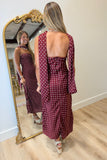Dots on the Town Strapless Scarf Dress Burgundy