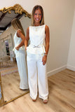 Savvy Buckle Belt Pant Set Cream