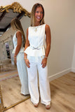 Savvy Buckle Belt Pant Set Cream