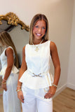 Savvy Buckle Belt Pant Set Cream