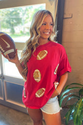 Go Team Multiple Football Tee Burgundy