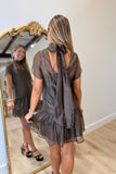Romantic Evening Sheer Short Dress Brown