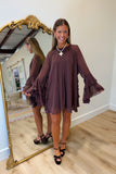 Romeo Flutter Sleeve Dress Chocolate