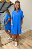 Golden Hour Collard Split Neck Dress Blue