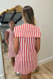 American Honey Sailor Collard Striped Denim Dress Red
