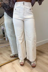 Figure Flattery Button Pants Ecru