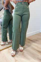 Figure Flattery Button Pants Olive
